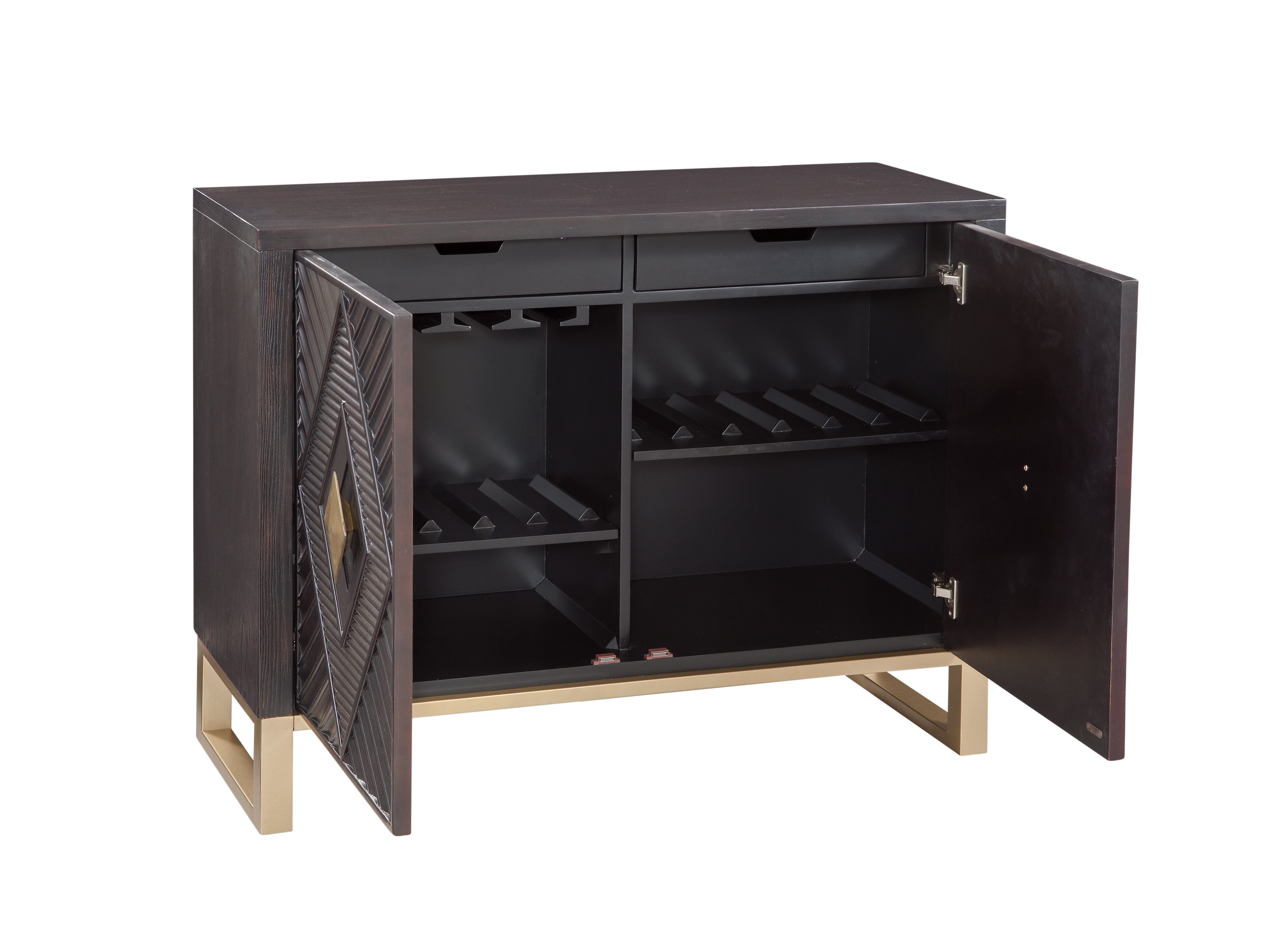 Jumera Mini Bar Jumeirah Bar Cabinet, Boho Brown Oak Veneer Gold Base – HVS Home