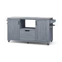 67" Wood Barn Door Rolling Kitchen Island With Storage