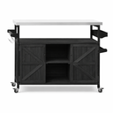 50" Wood Barn Door Rolling Kitchen Island With Storage