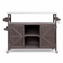 50" Wood Barn Door Rolling Kitchen Island With Storage