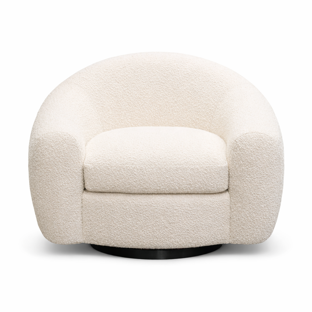 Estella Swivel Chair, Bone Textured Boucle – HVS Home